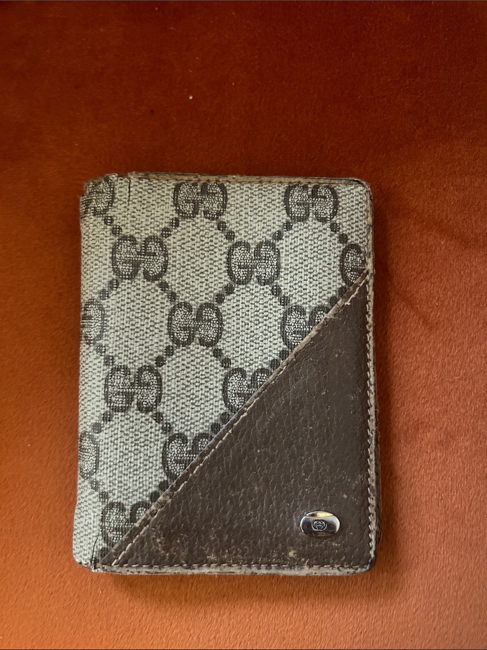Gucci Beige/BrownMonogram Card Wallet with Brown Leather Accent